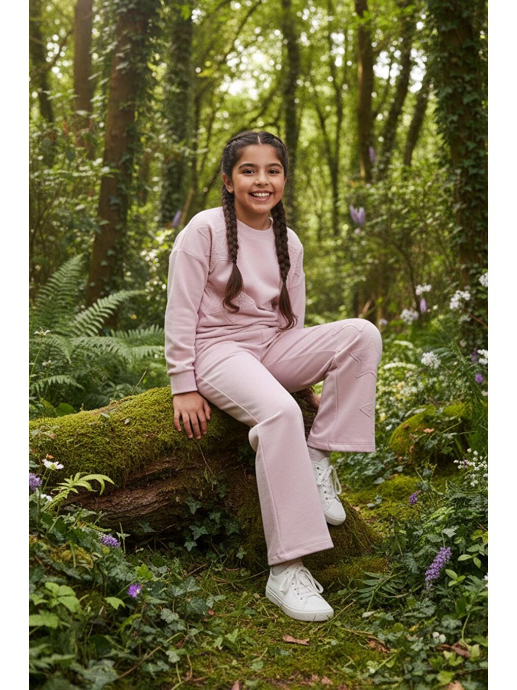 Pembe Yıldız Nakışlı 2 Li Kız Çocuk Takım-1