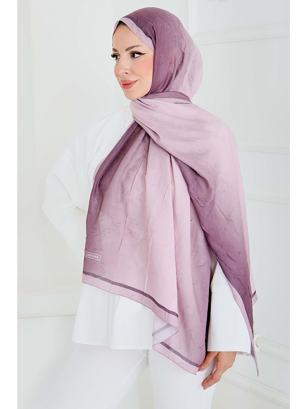 Pembe Soft Degrade Bambu Crash Şal Pudra - 27915-PUDRA-1