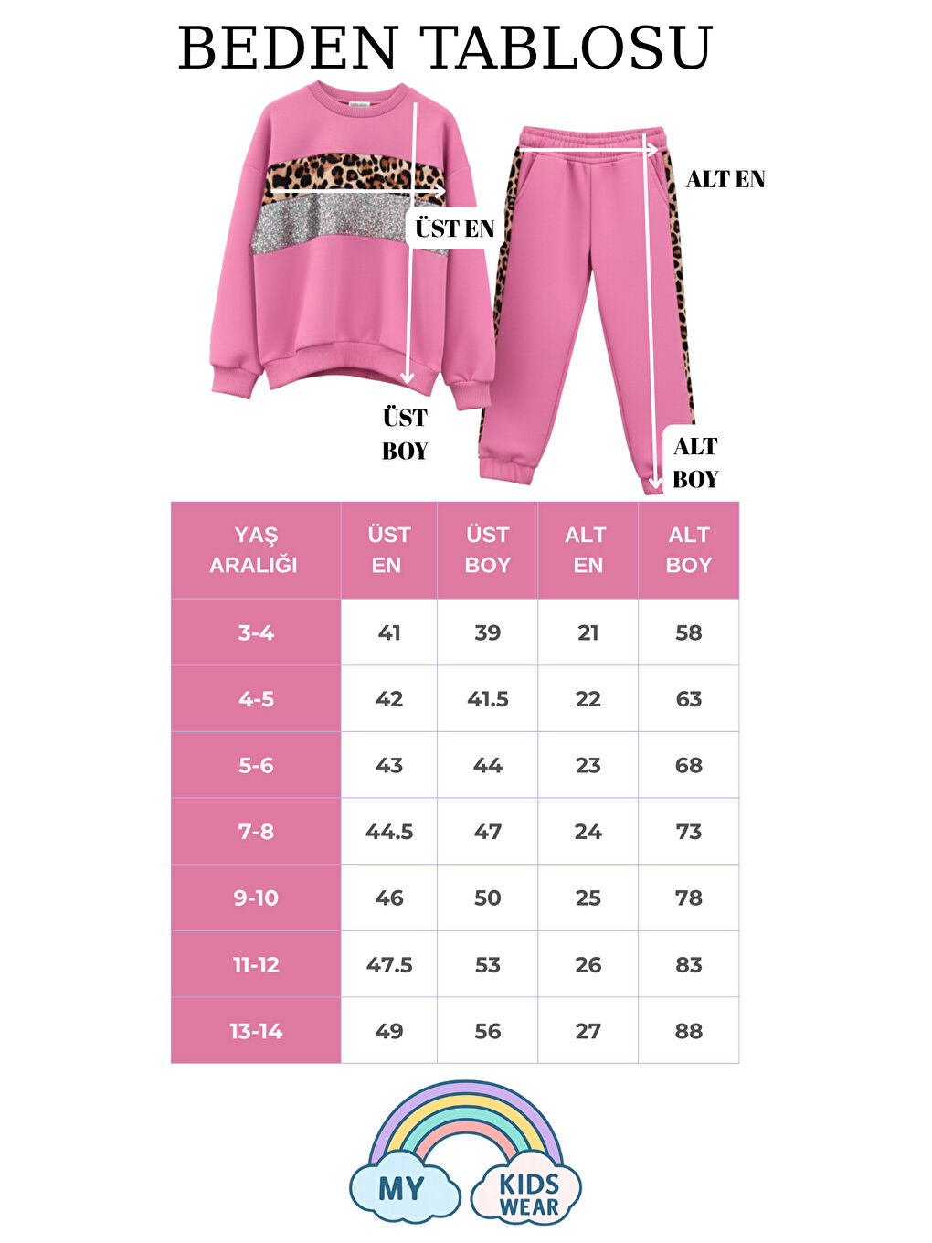 Pembe Kız Çocuk Leopar Şeritli Eşofman Takımı 3-14 Yaş 12269-1
