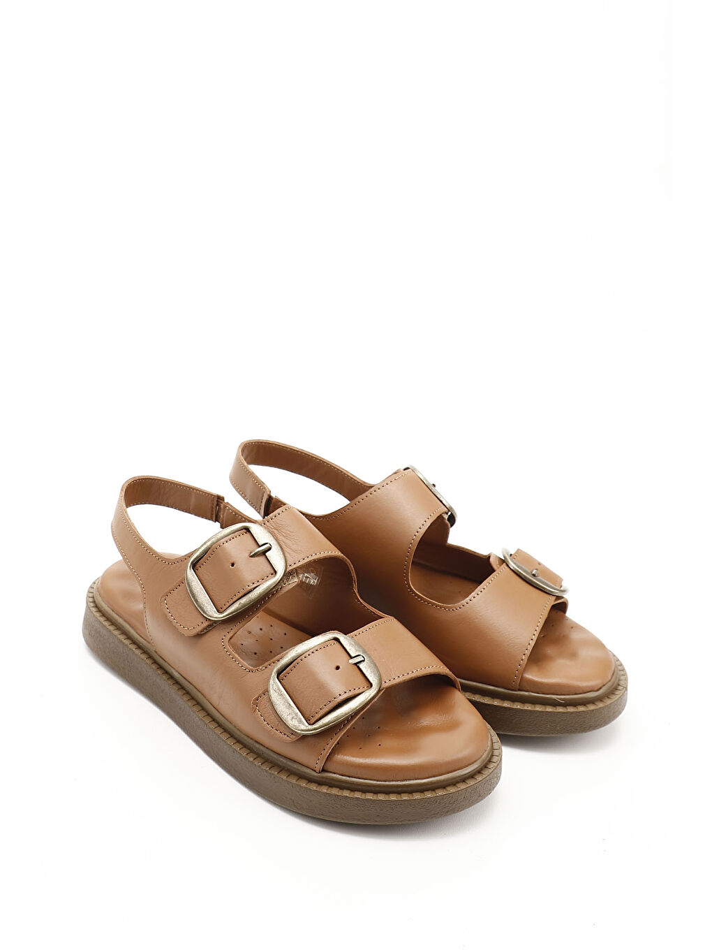 Kadın HAKİ-TABA Cırtlı Tokalı Hakiki Deri Comfort Sandalet-1