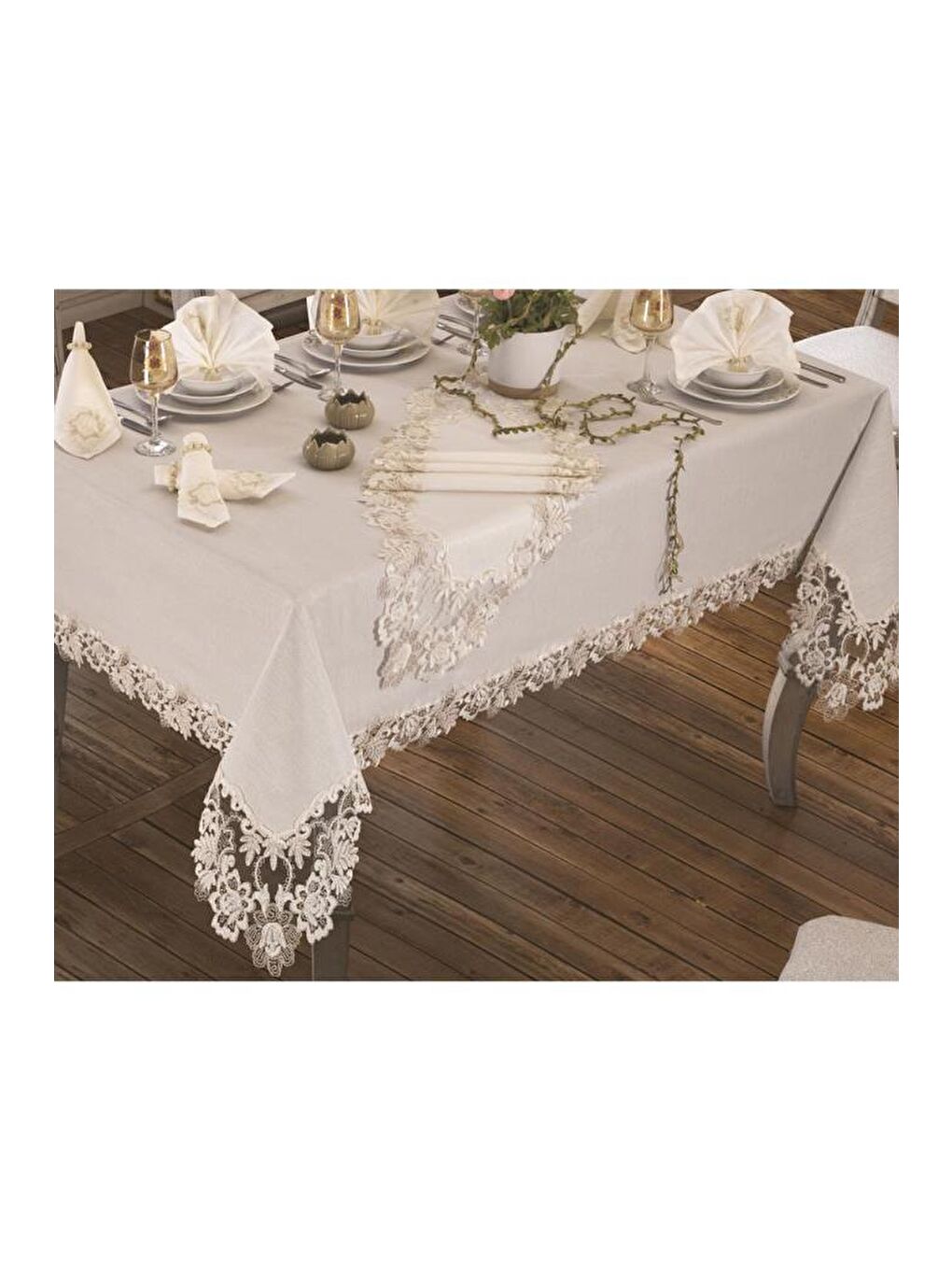 Ekru Beste Masa Örtüsü 26 Parça Krem-3