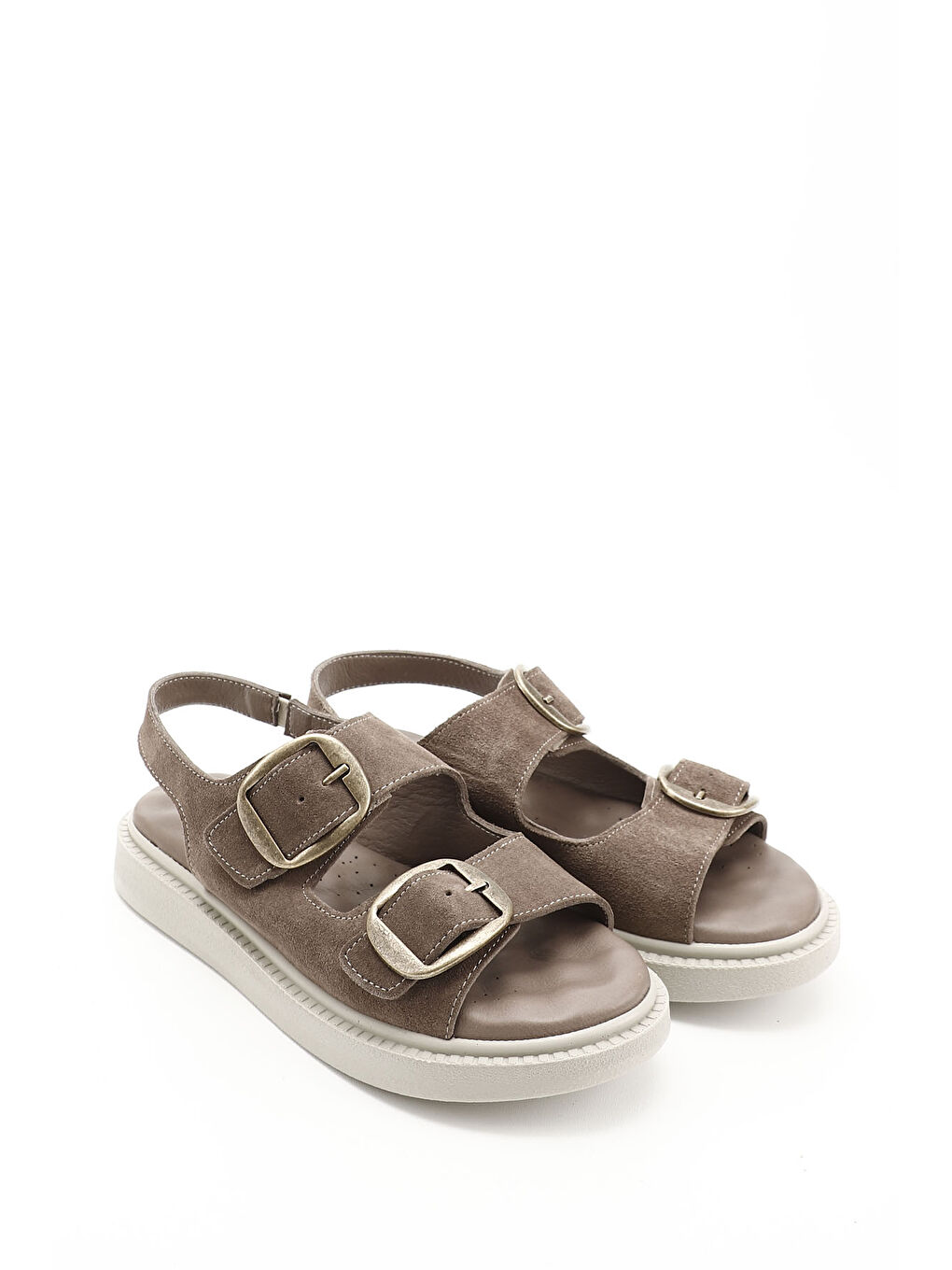 Bej Kadın VİZON Cırtlı Tokalı Hakiki Deri Comfort Sandalet