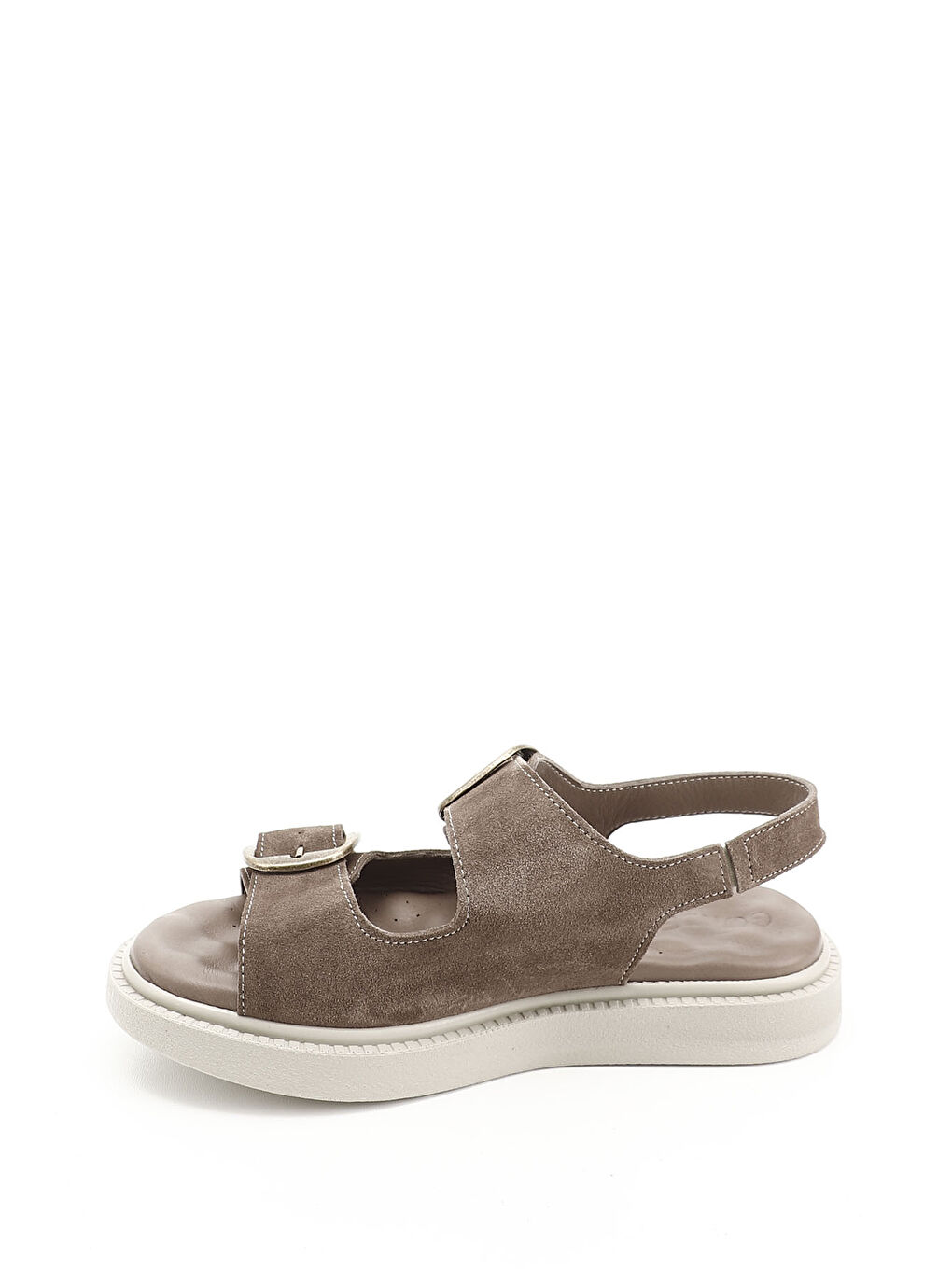 Bej Kadın VİZON Cırtlı Tokalı Hakiki Deri Comfort Sandalet-1