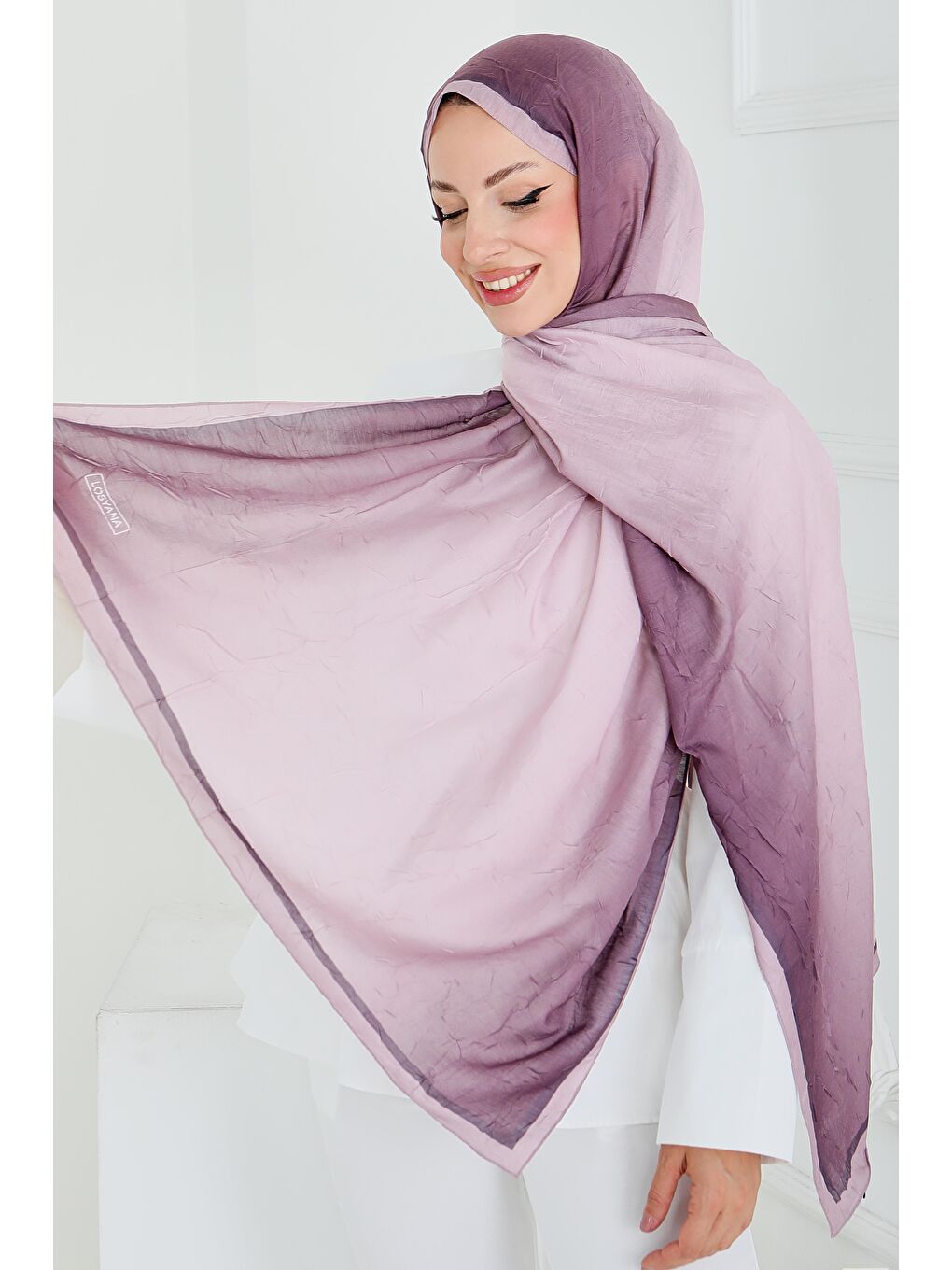 Pembe Soft Degrade Bambu Crash Şal Pudra - 27915-PUDRA-2