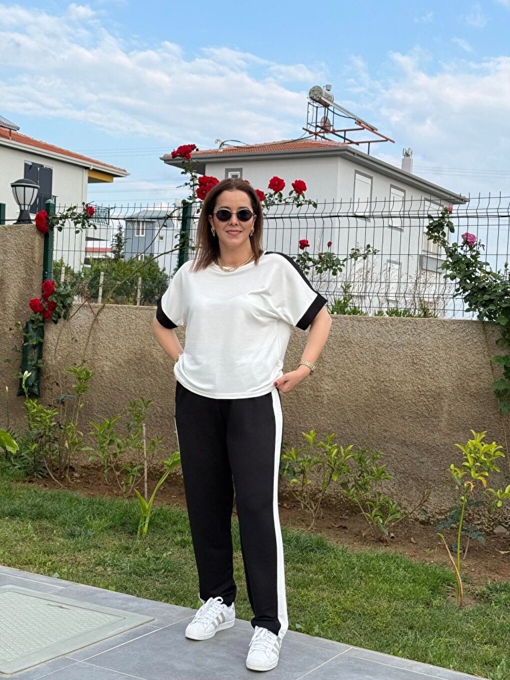Siyah Kadın Kısa Kollu Modal Dokulu Kumaş Yanı Şeritli Takım-2