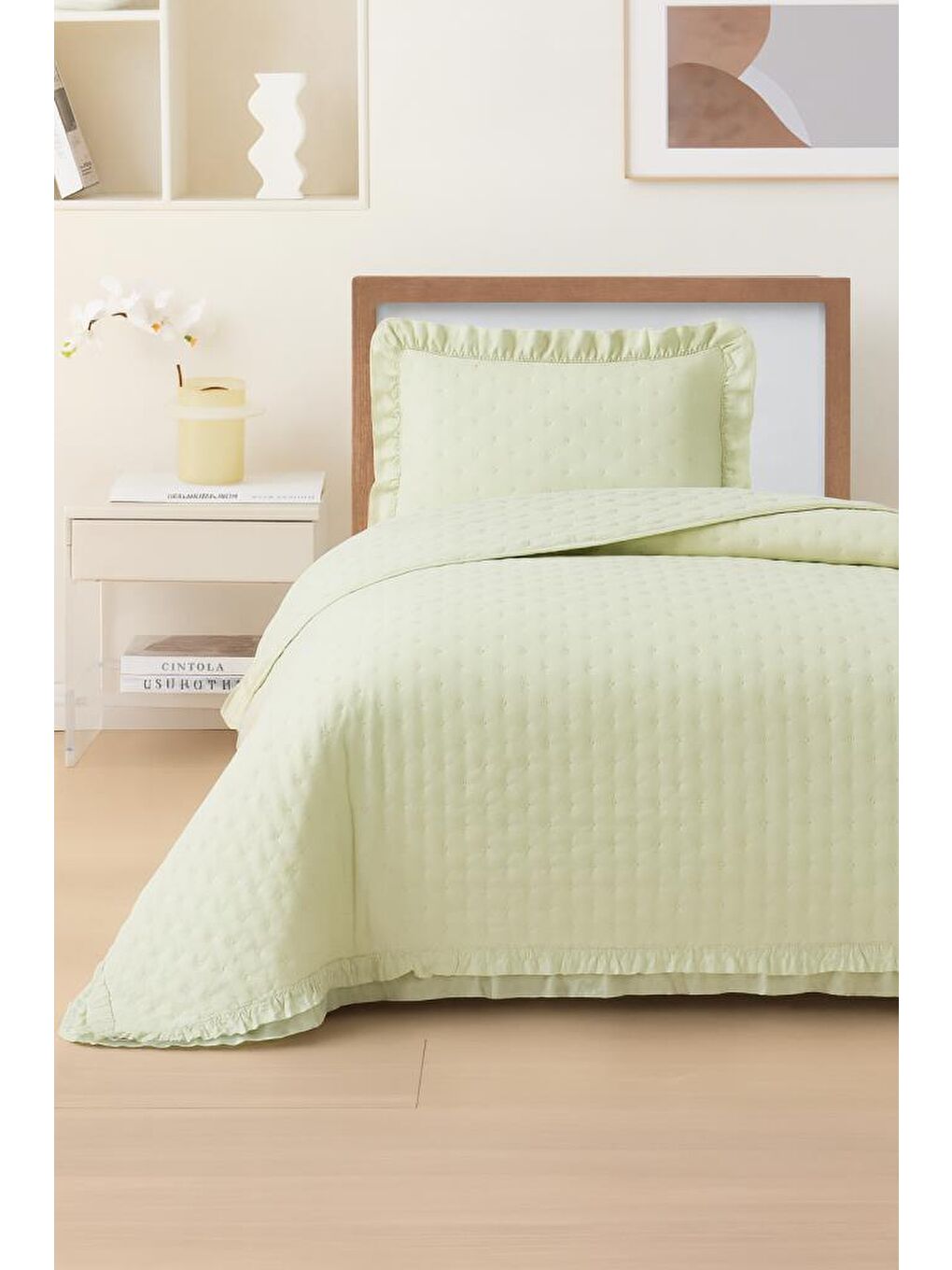 Ekru Lisbon Elyaf Dolgulu Tek Kişilik 180x240 Cm Yatak Örtüsü Krem