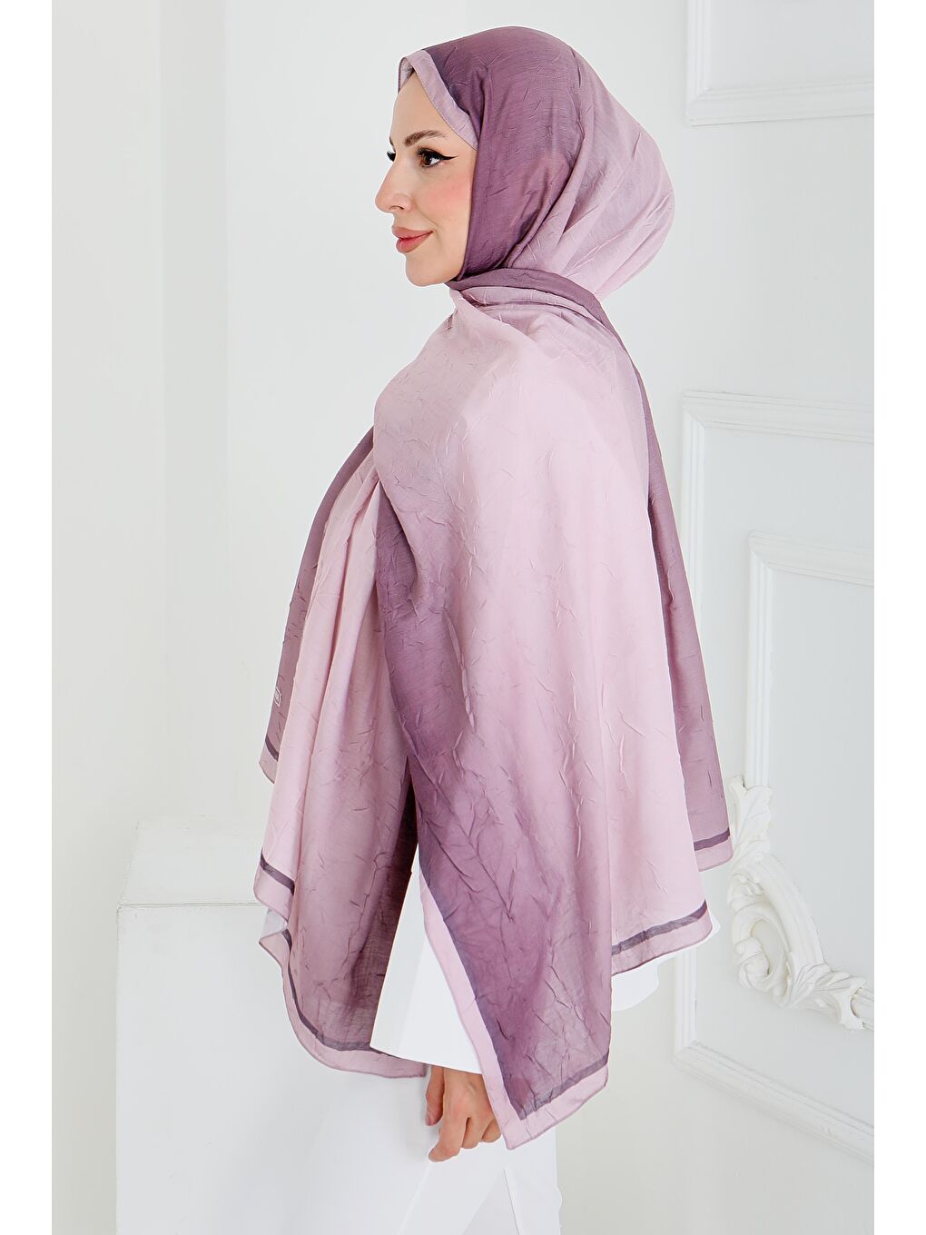 Pembe Soft Degrade Bambu Crash Şal Pudra - 27915-PUDRA-3