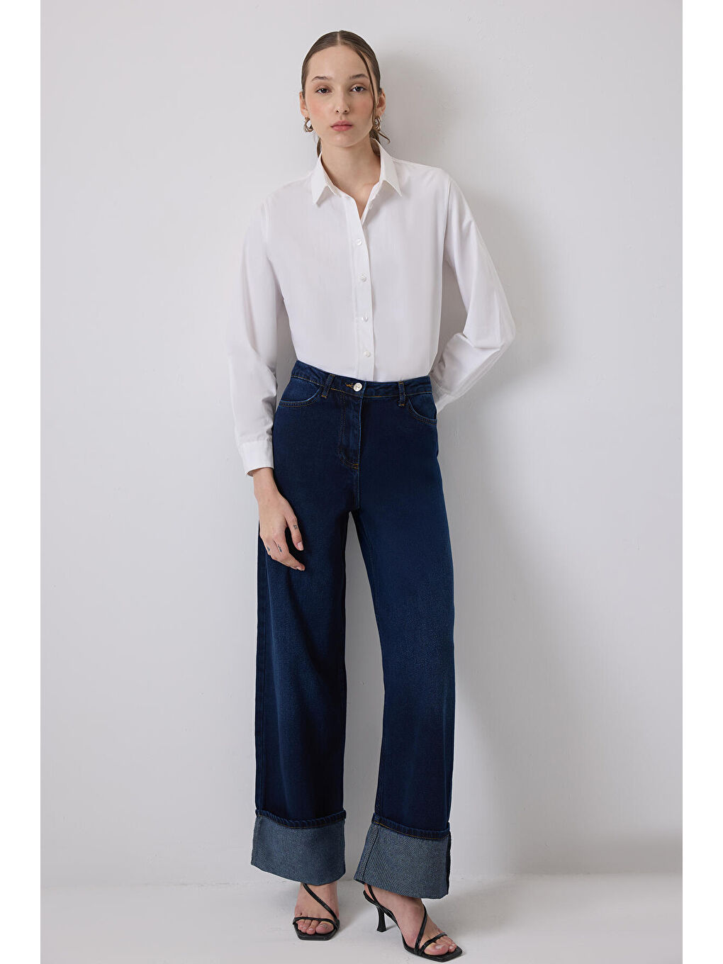 Mavi Bol Paça Denim Pantolon-2