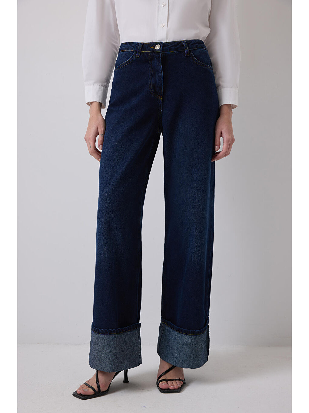 Mavi Bol Paça Denim Pantolon-3