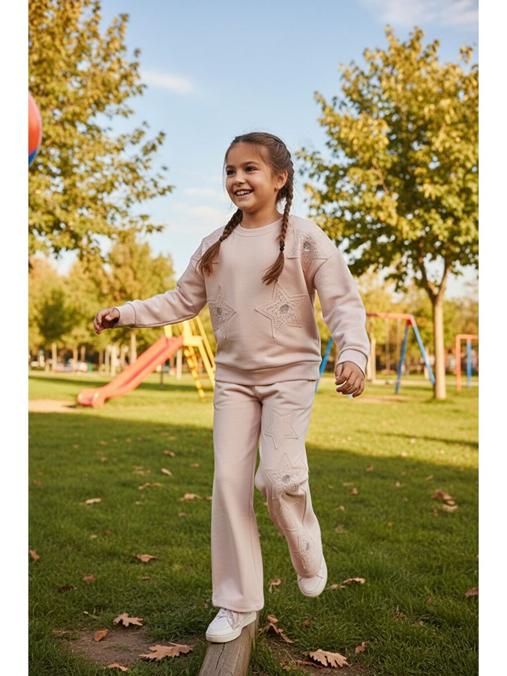 Bej Yıldız Nakışlı 2 Li Kız Çocuk Takım-1