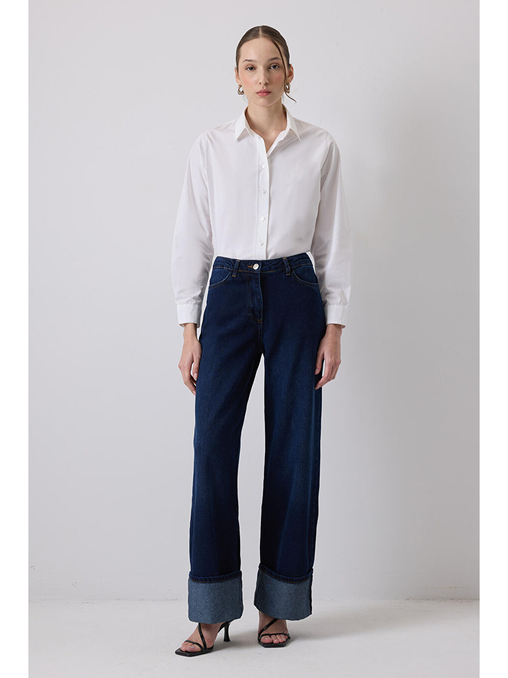 Mavi Bol Paça Denim Pantolon-4