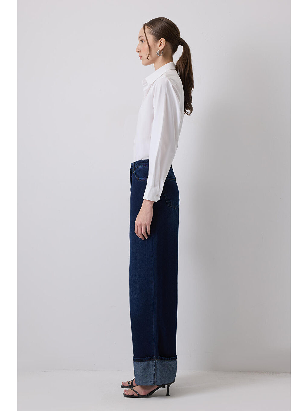 Mavi Bol Paça Denim Pantolon-5