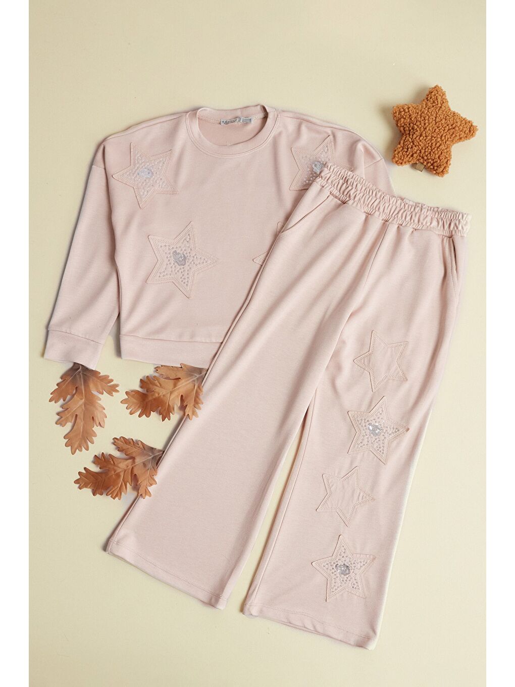 Bej Yıldız Nakışlı 2 Li Kız Çocuk Takım-2