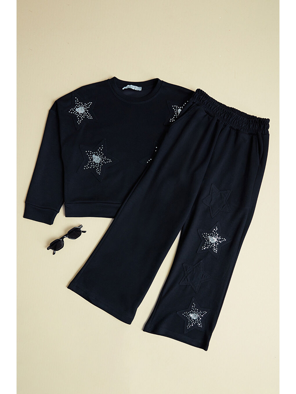 Siyah Yıldız Nakışlı 2 Li Kız Çocuk Takım-2