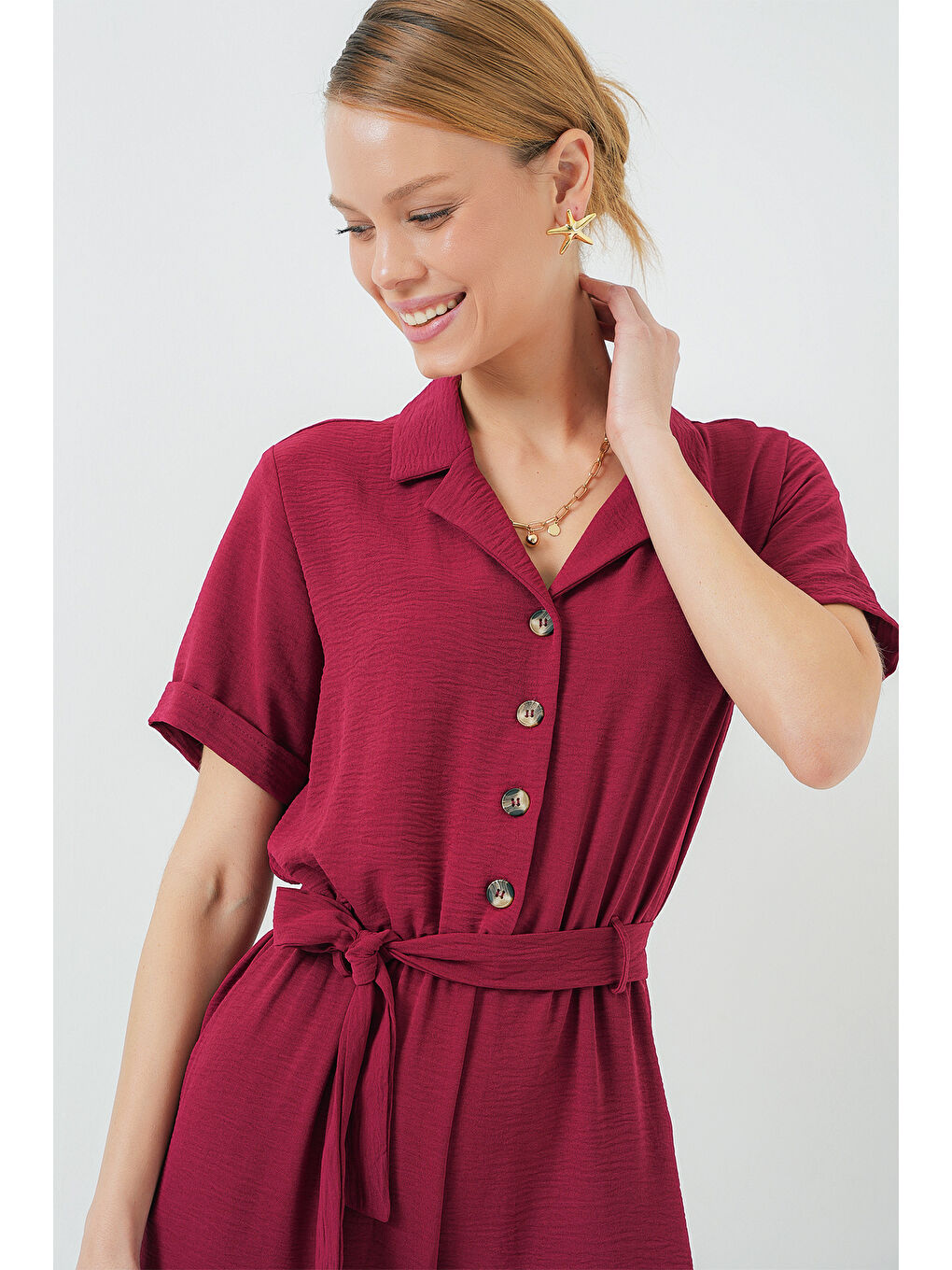 Kadın Kısa Kol Ayrobin Tulum 7030 - Bordo-3