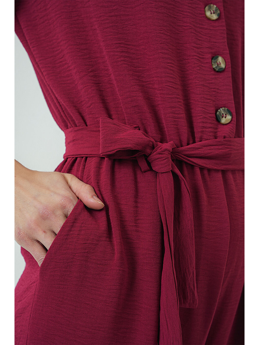 Kadın Kısa Kol Ayrobin Tulum 7030 - Bordo-4