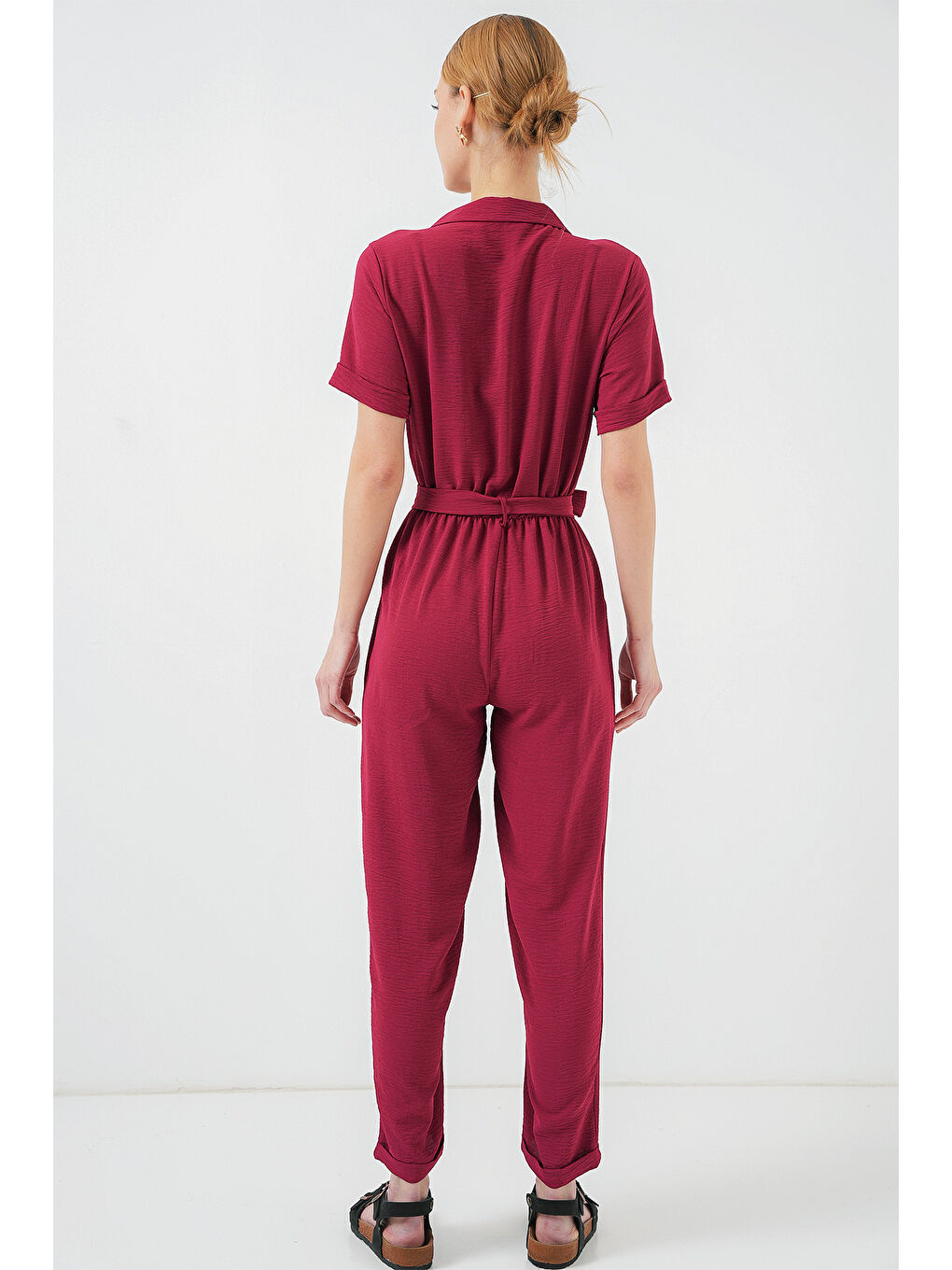 Kadın Kısa Kol Ayrobin Tulum 7030 - Bordo-5