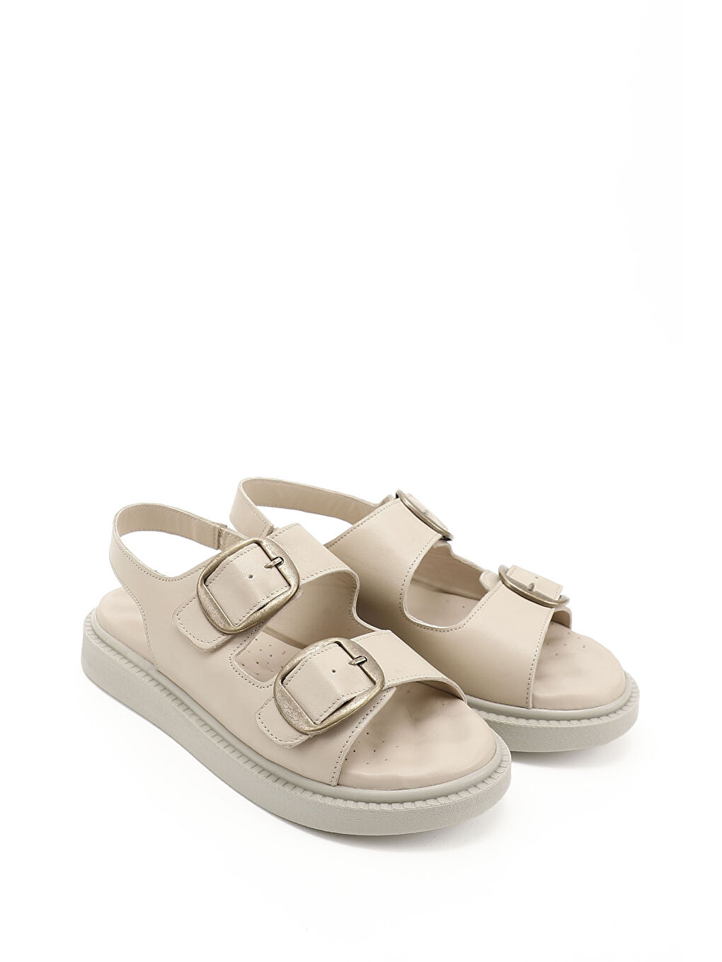 Bej Kadın BEJ-CAMEL Cırtlı Tokalı Hakiki Deri Comfort Sandalet