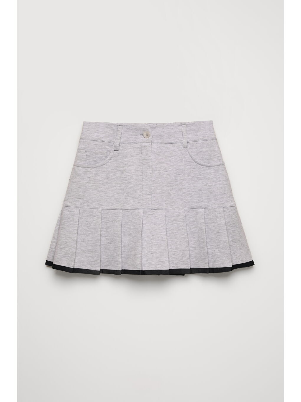 Biye Detaylı Pileli Mini Etek Gri-1