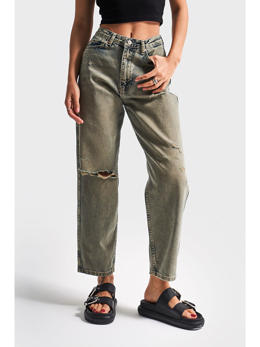 Mavi Kadın T.Kot Rengi 12s5-46 Relax Fit %100 Pamuk Yırtık Detaylı Denim Jean