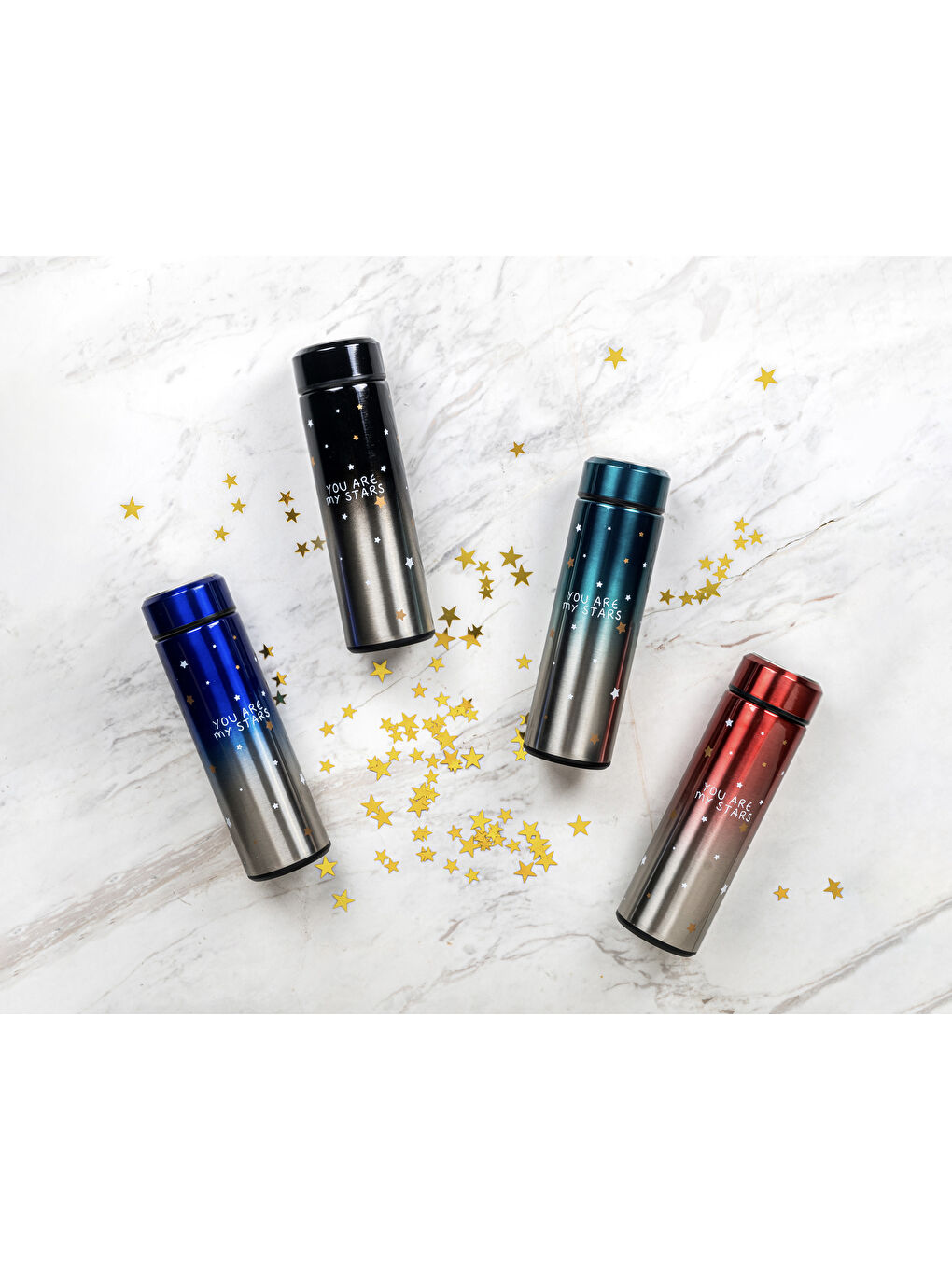 Kırmızı You Are My Stars' Baskılı Çelik Termos