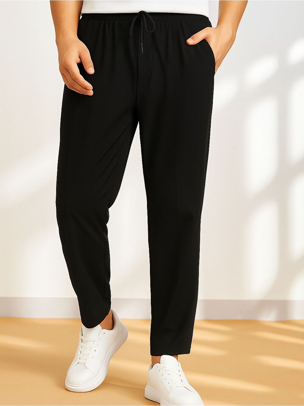 Siyah Erkek Pantolon Beli Lastikli Jogger Pantolon Cepli Fit ERKEK-JOGGER-1