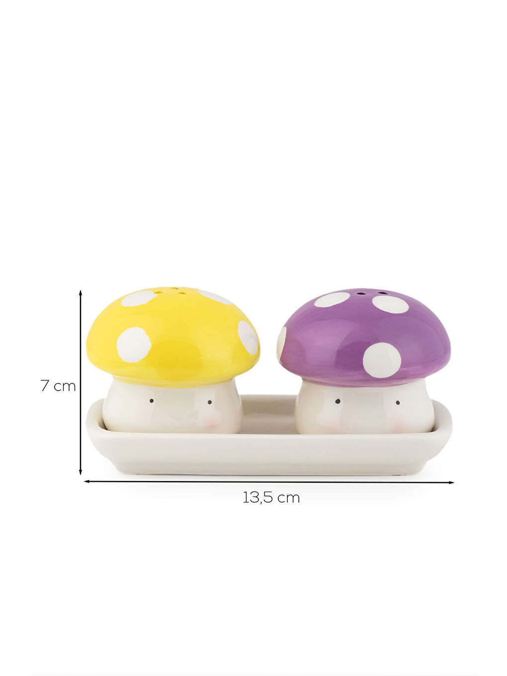 Beyaz Mıo-037 Mantar Motifli 2li Standlı Tuzluk Biberlik Seti-2