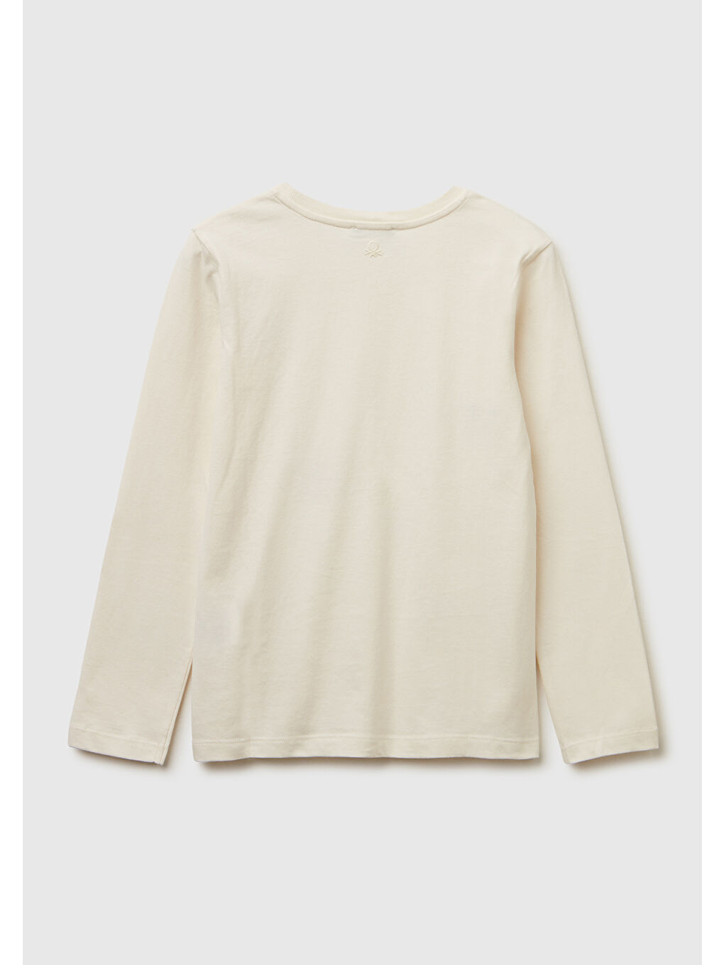 Kız Çocuk Ekru Önü Kristal Aplikeli Regular Fit Jarse Uzun Kollu T-shirt-1
