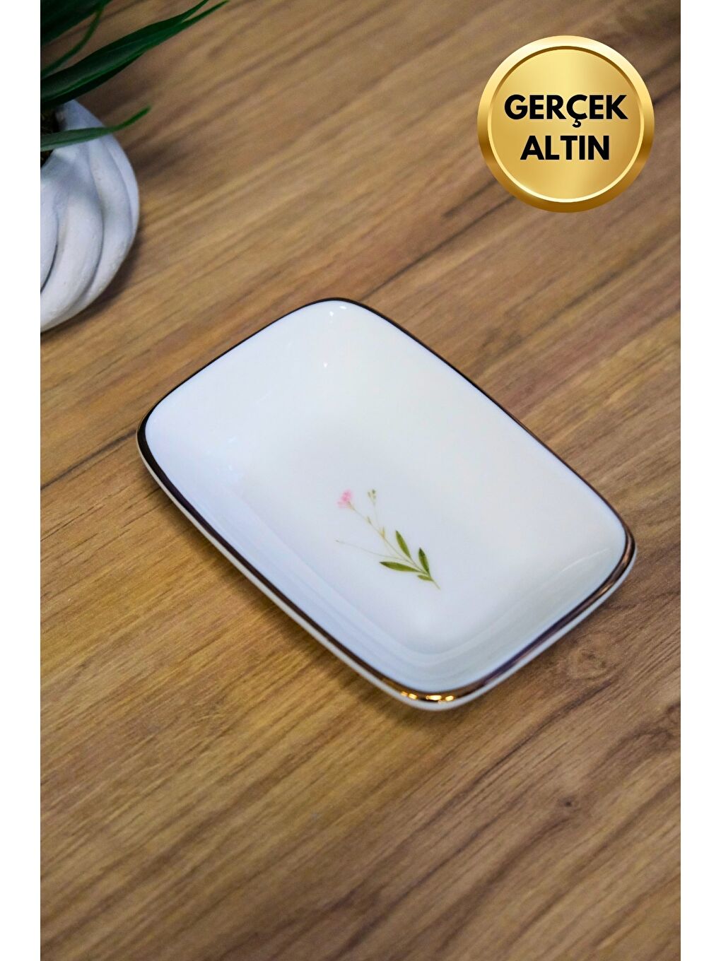 Karışık Porselen Natura Çuha Altın Yaldızlı Dikdörtgen Kayık Tabak 12x8,50cm 6 lı-1