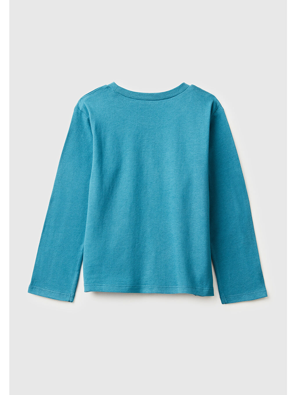 Kız Çocuk Petrol Mavisi Simli Baskılı Bisiklet Yaka Regular Fit Uzun Kollu T-shirt-1