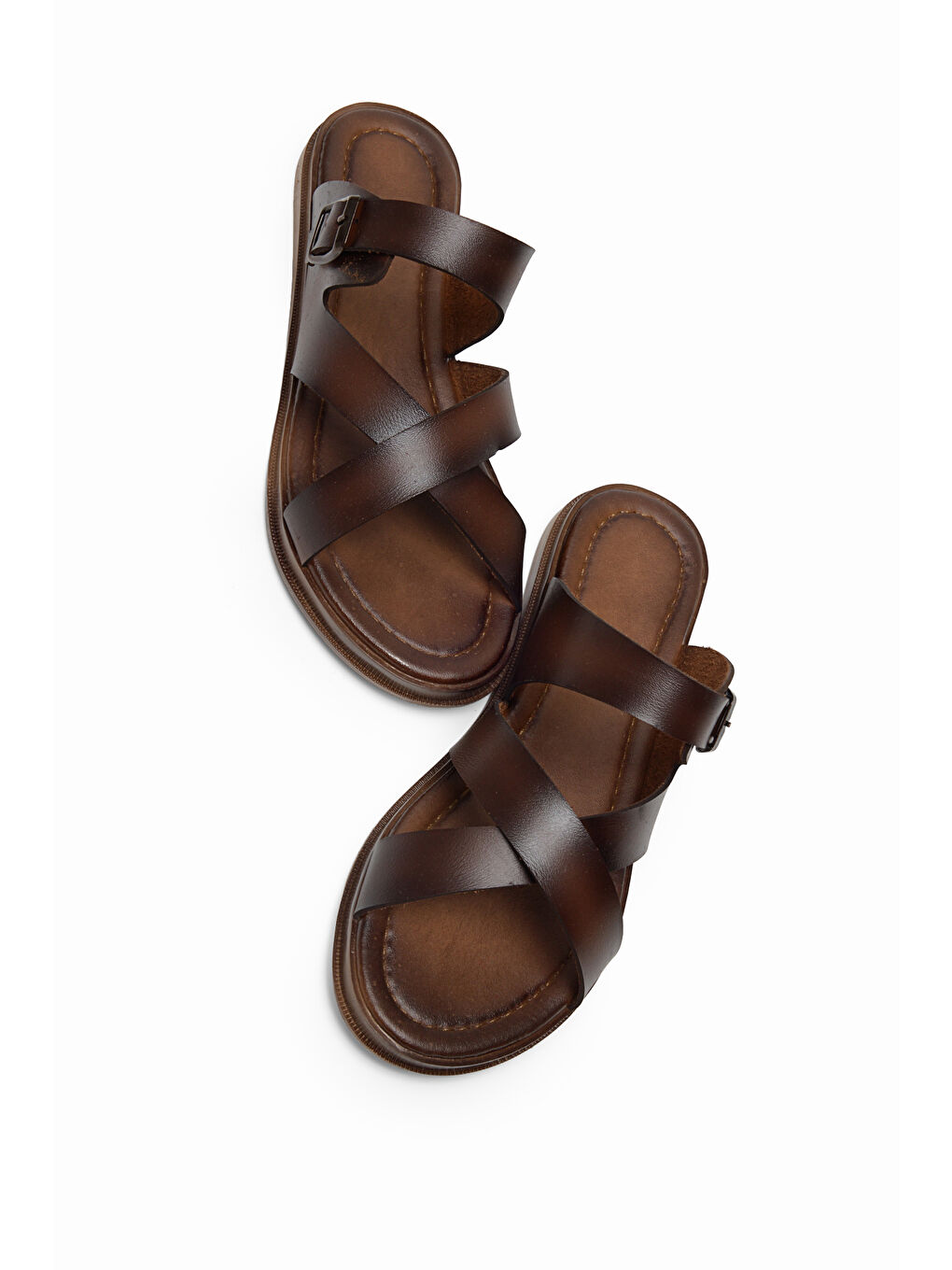 Kahverengi Kadın Taba Rahat Termo Taban Tokalı Çapraz Bantlı Terlik-2