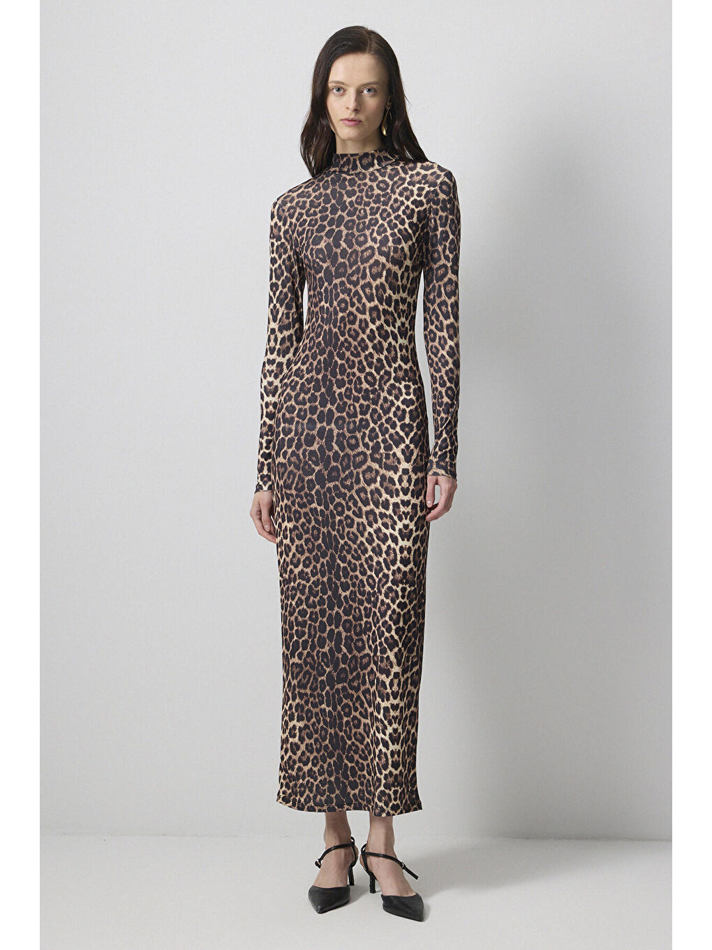 Siyah Leopar Desenli Elbise