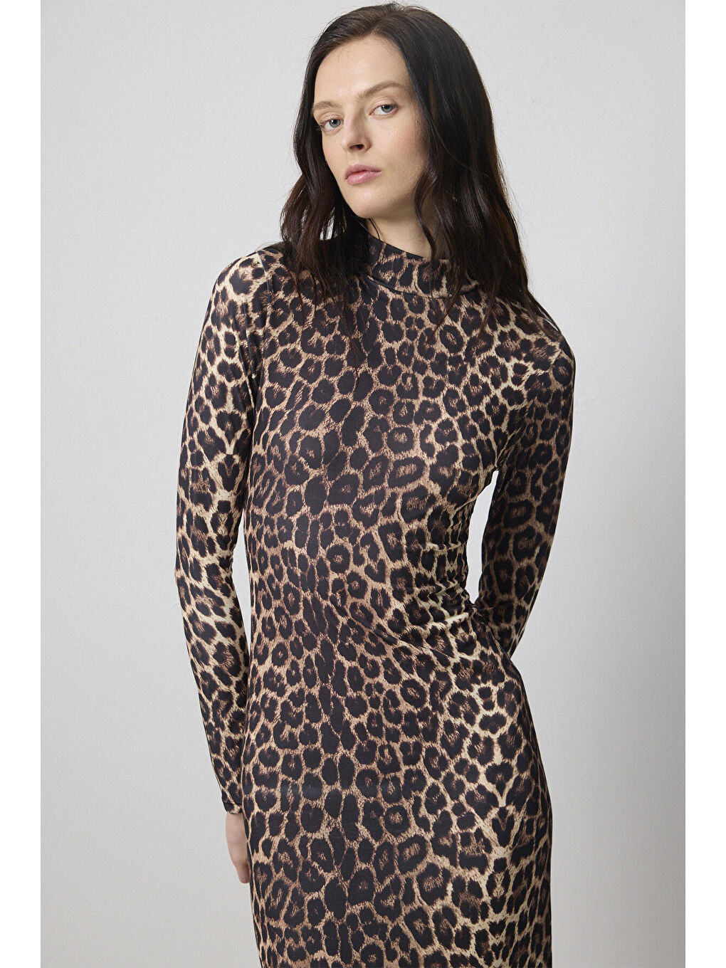 Siyah Leopar Desenli Elbise-1