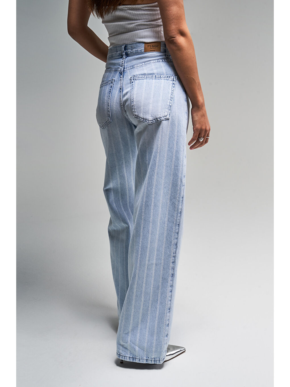 Mavi Kadın Jean Rengi 4s5-3 Çizgili Denim Kumaş %100 Pamuk Straıght Fit Yüksek Bel Denim Jean-3