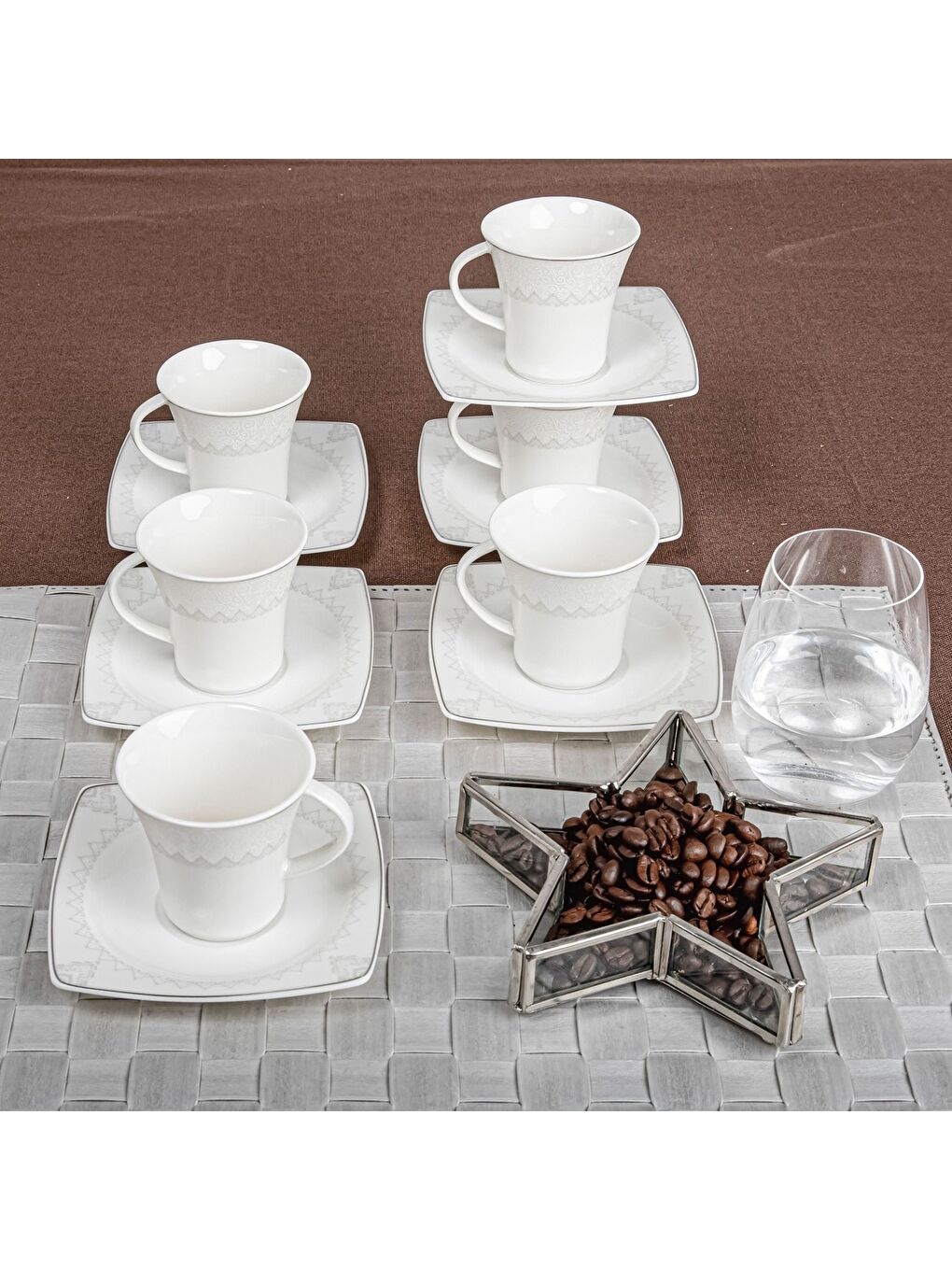 Ekru Caroline 12 Parça 6 Kişilik Bone Türk Kahvesi Takımı - 5470-2