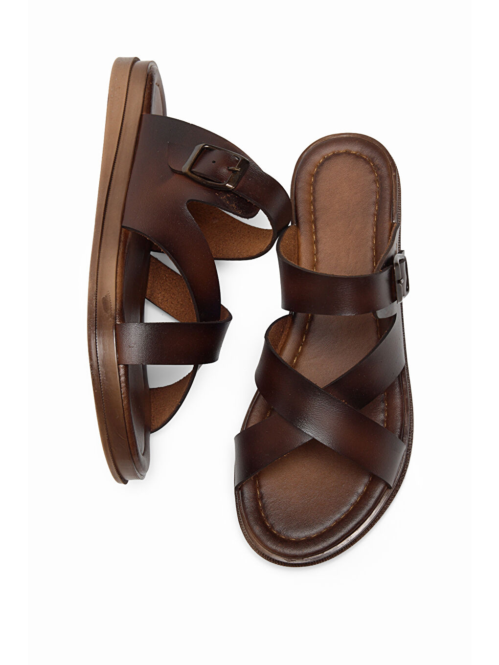 Kahverengi Kadın Taba Rahat Termo Taban Tokalı Çapraz Bantlı Terlik-3