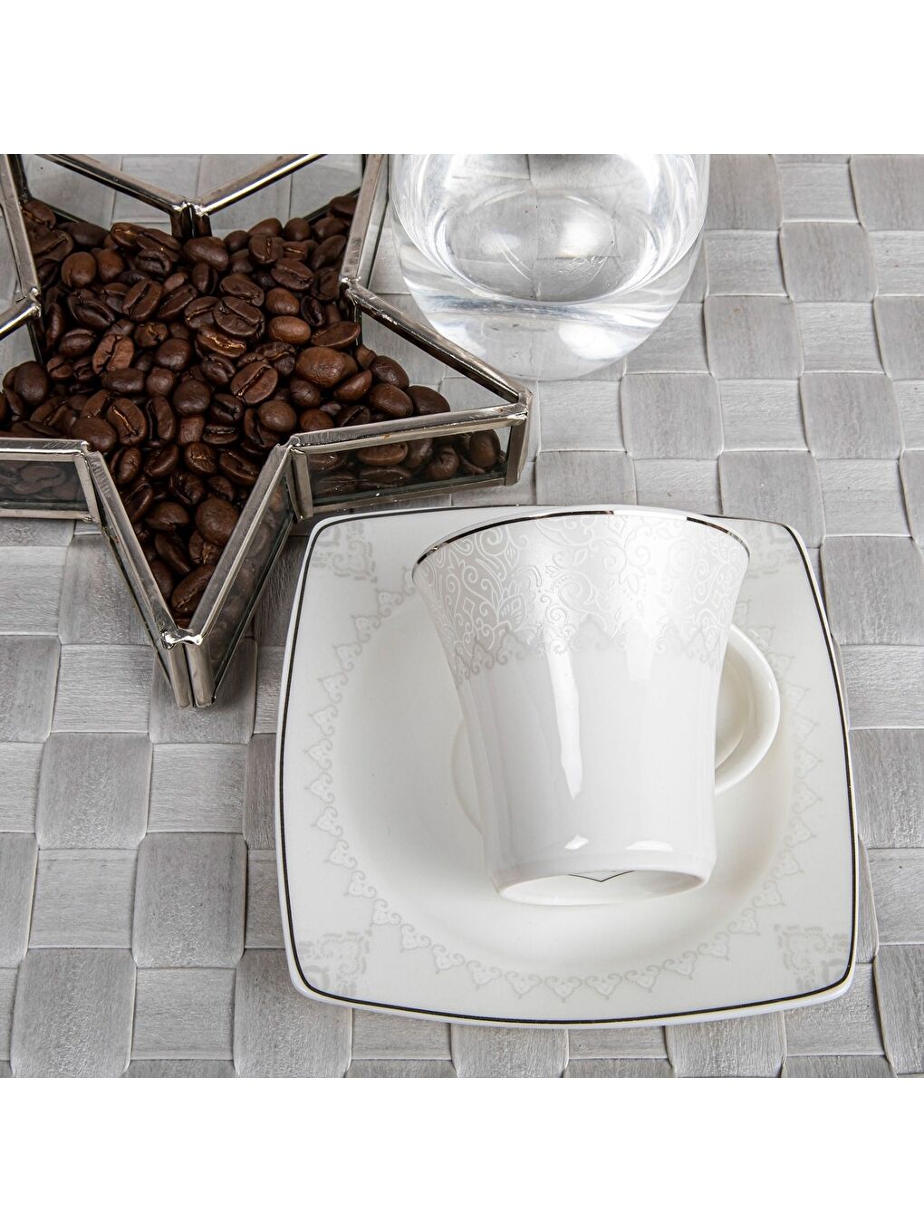 Ekru Caroline 12 Parça 6 Kişilik Bone Türk Kahvesi Takımı - 5470-3