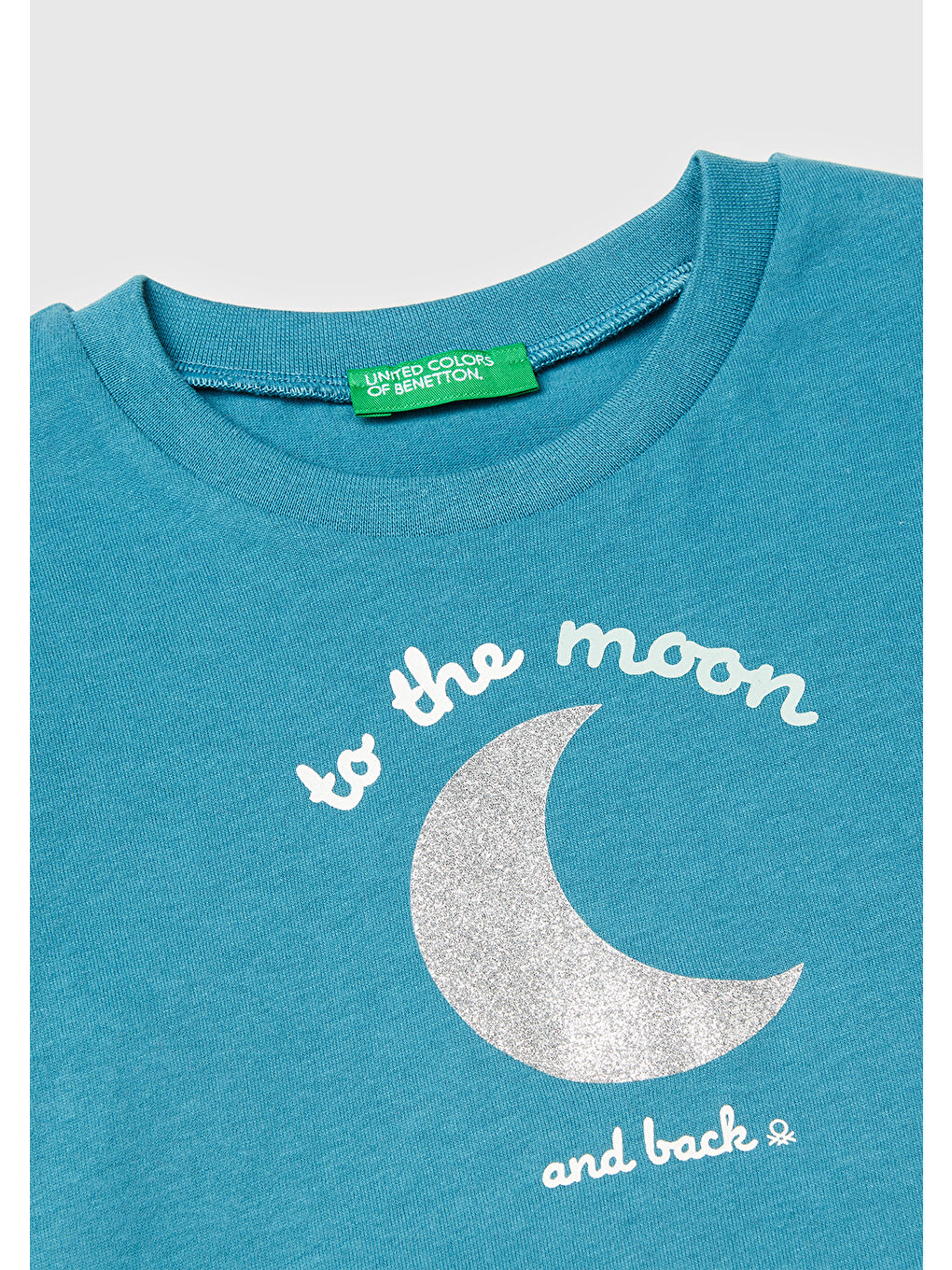 Kız Çocuk Petrol Mavisi Simli Baskılı Bisiklet Yaka Regular Fit Uzun Kollu T-shirt-2