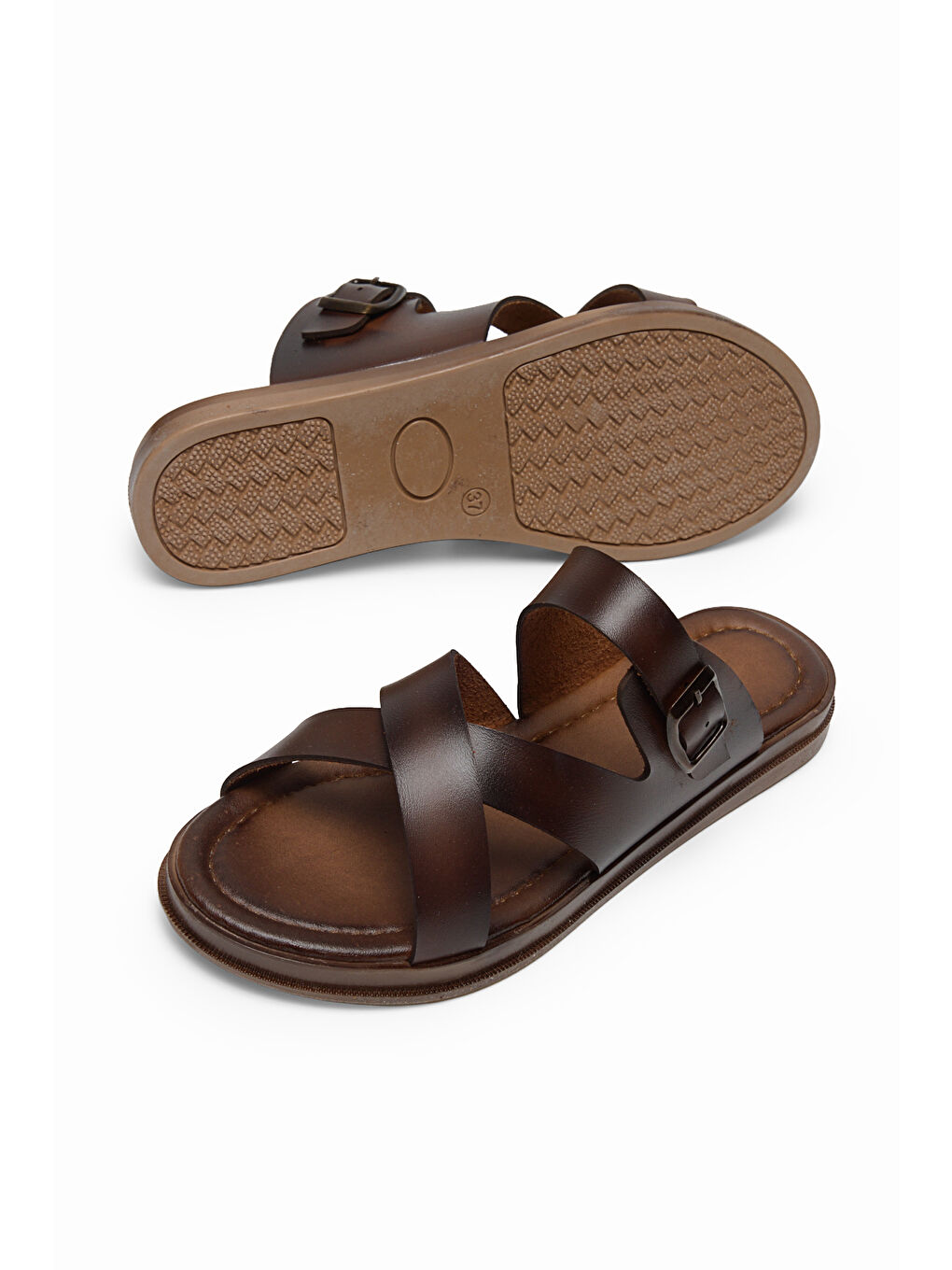 Kahverengi Kadın Taba Rahat Termo Taban Tokalı Çapraz Bantlı Terlik-4