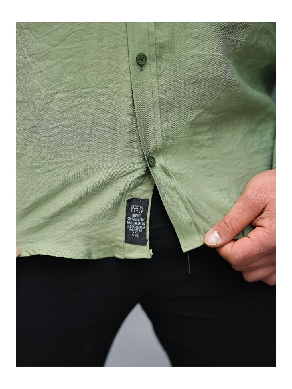 Haki Erkek A Kalite Keten Slim Fit Uzun Kol Çift Kapaklı Gömlek-4