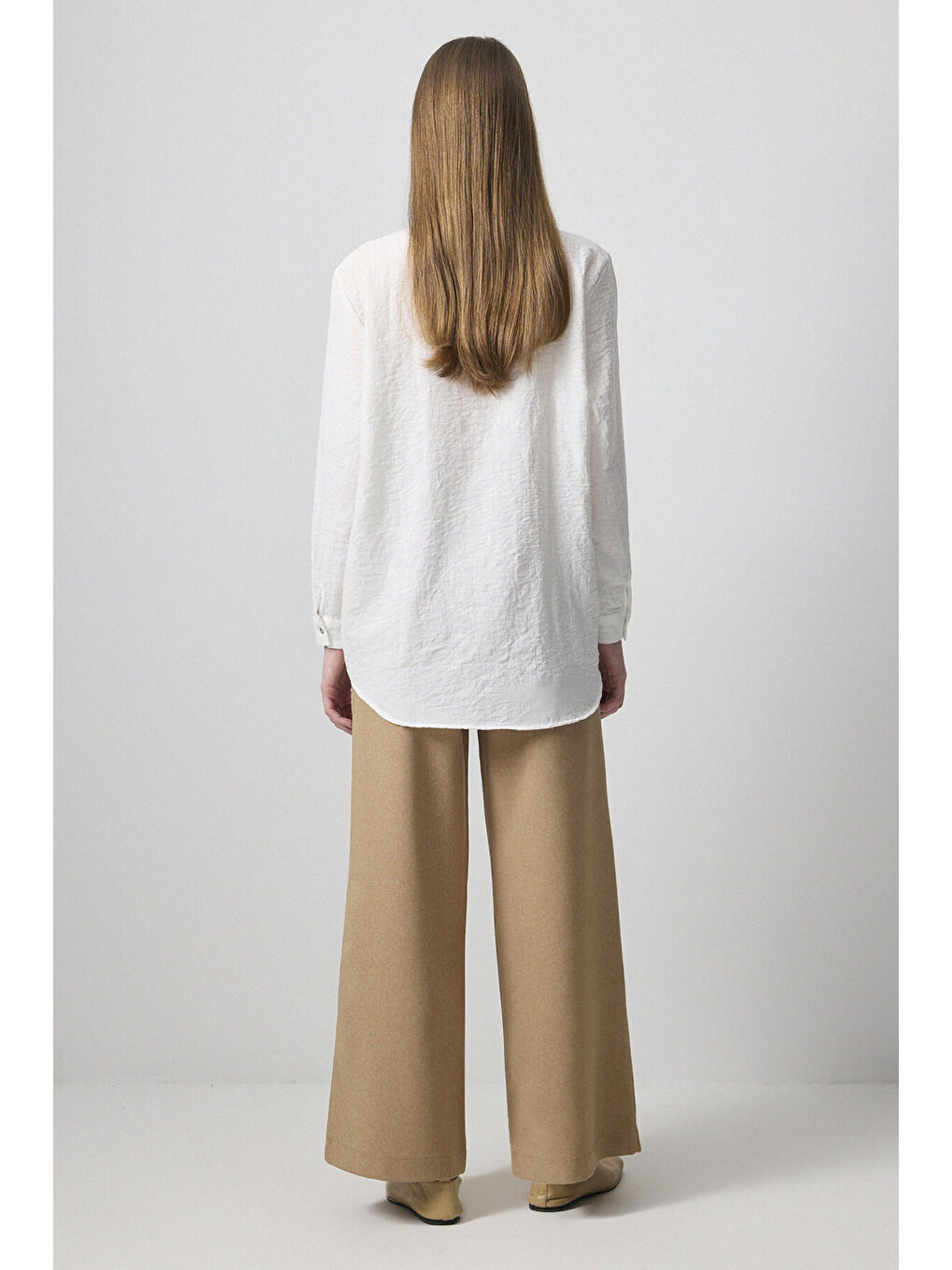 Ekru Nakış Detaylı Oversıze Gömlek-2