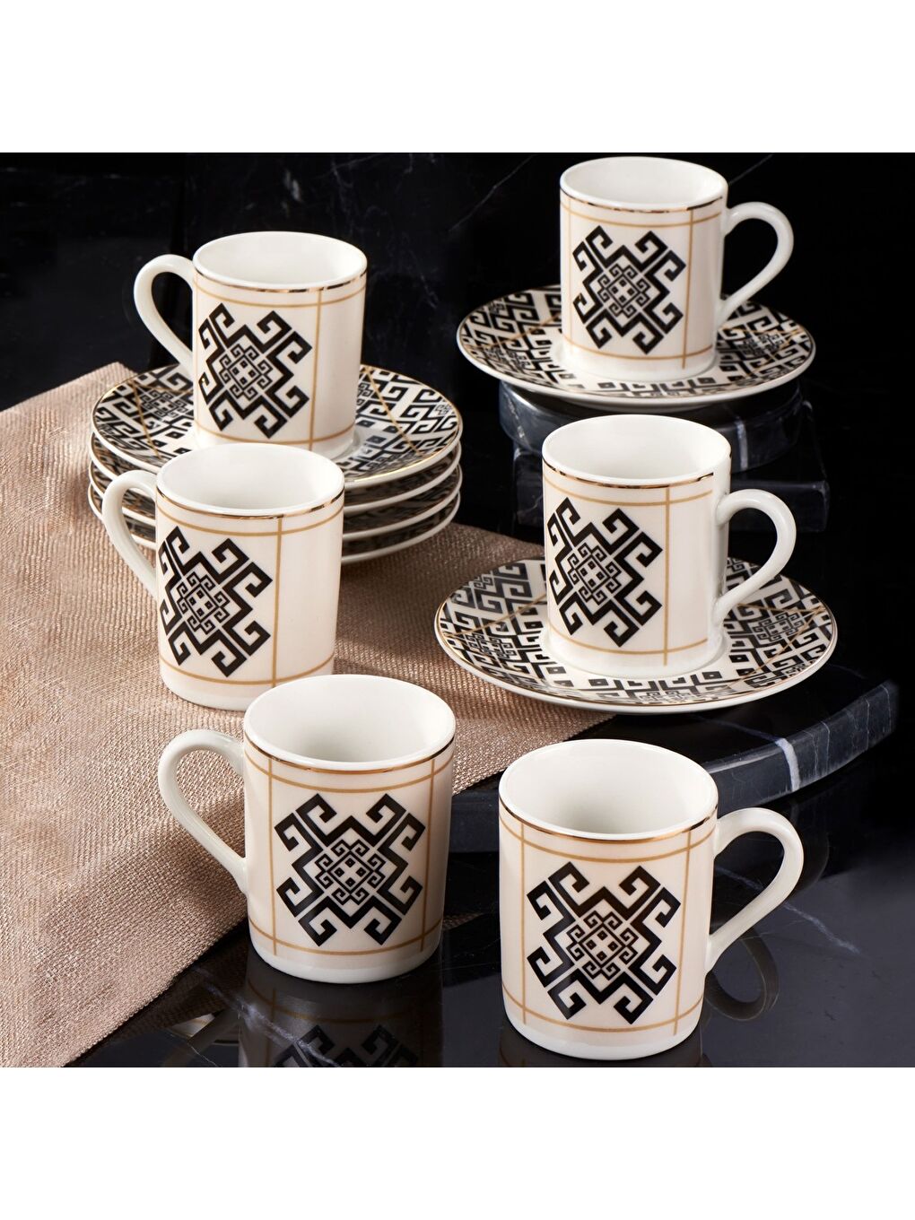 Ekru CAMELİ 12 PARÇA 6 KİŞİLİK KAHVE FİNCAN TAKIMI 62491