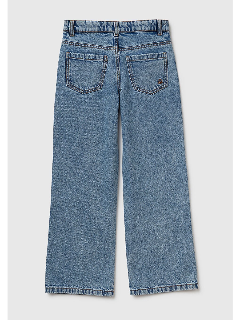 Kız Çocuk Açık Mavi Önü Kristal Aplikeli Taş Yıkama Straight Fit Denim Pantolon-1