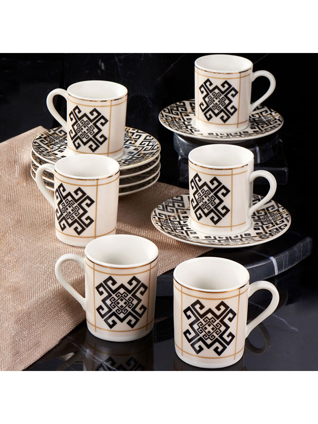 Ekru CAMELİ 12 PARÇA 6 KİŞİLİK KAHVE FİNCAN TAKIMI 62491-2