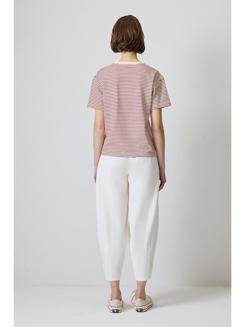 Ekru Beli Lastikli Havuç Pantolon-3