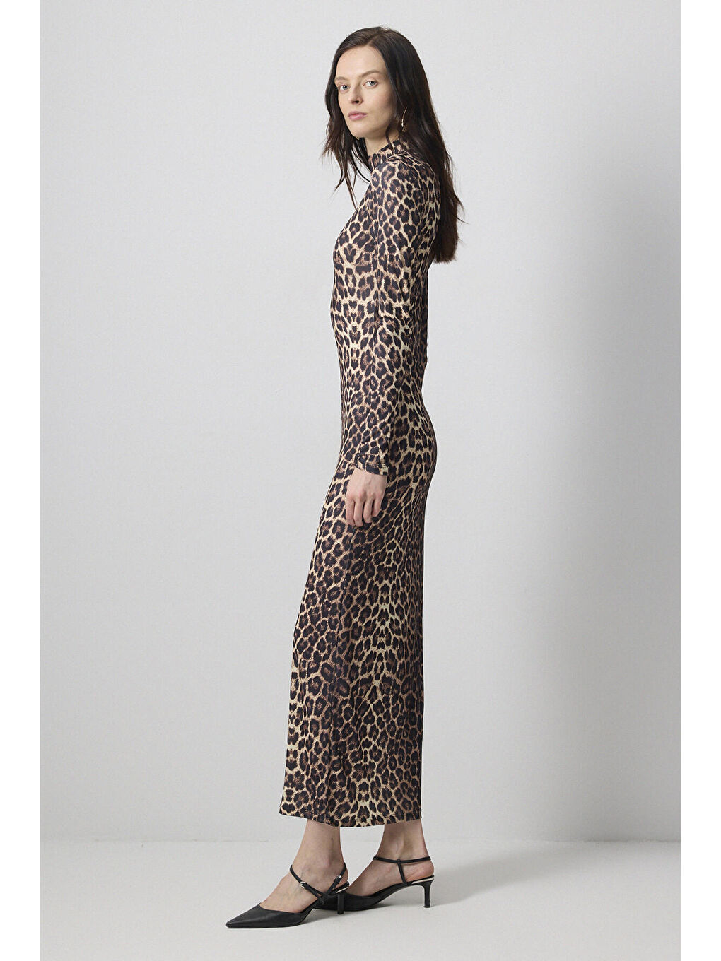 Siyah Leopar Desenli Elbise-2