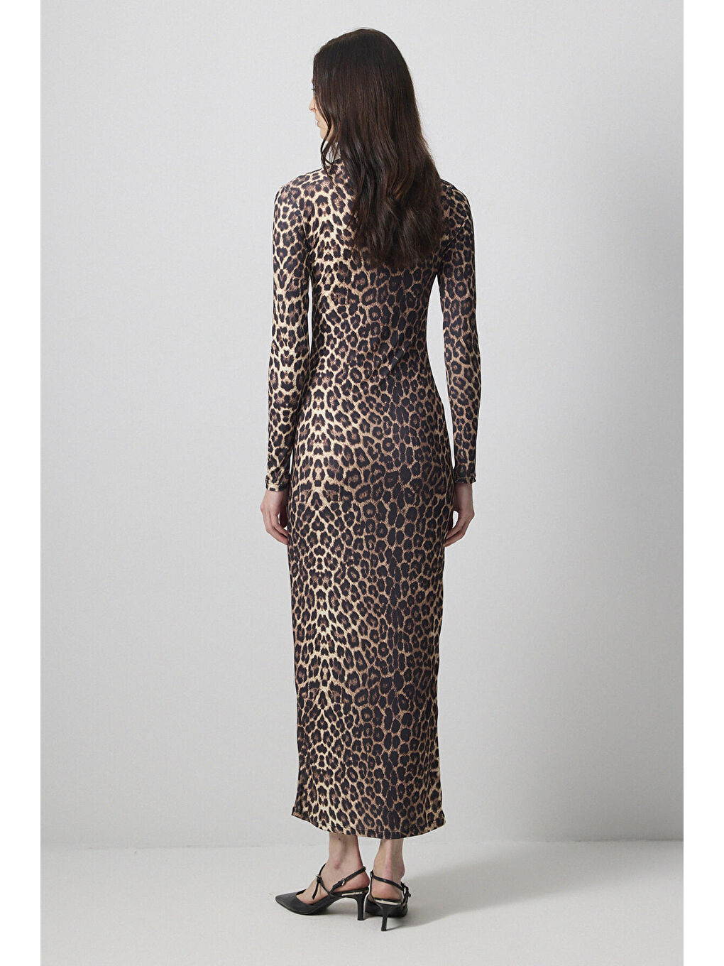 Siyah Leopar Desenli Elbise-3