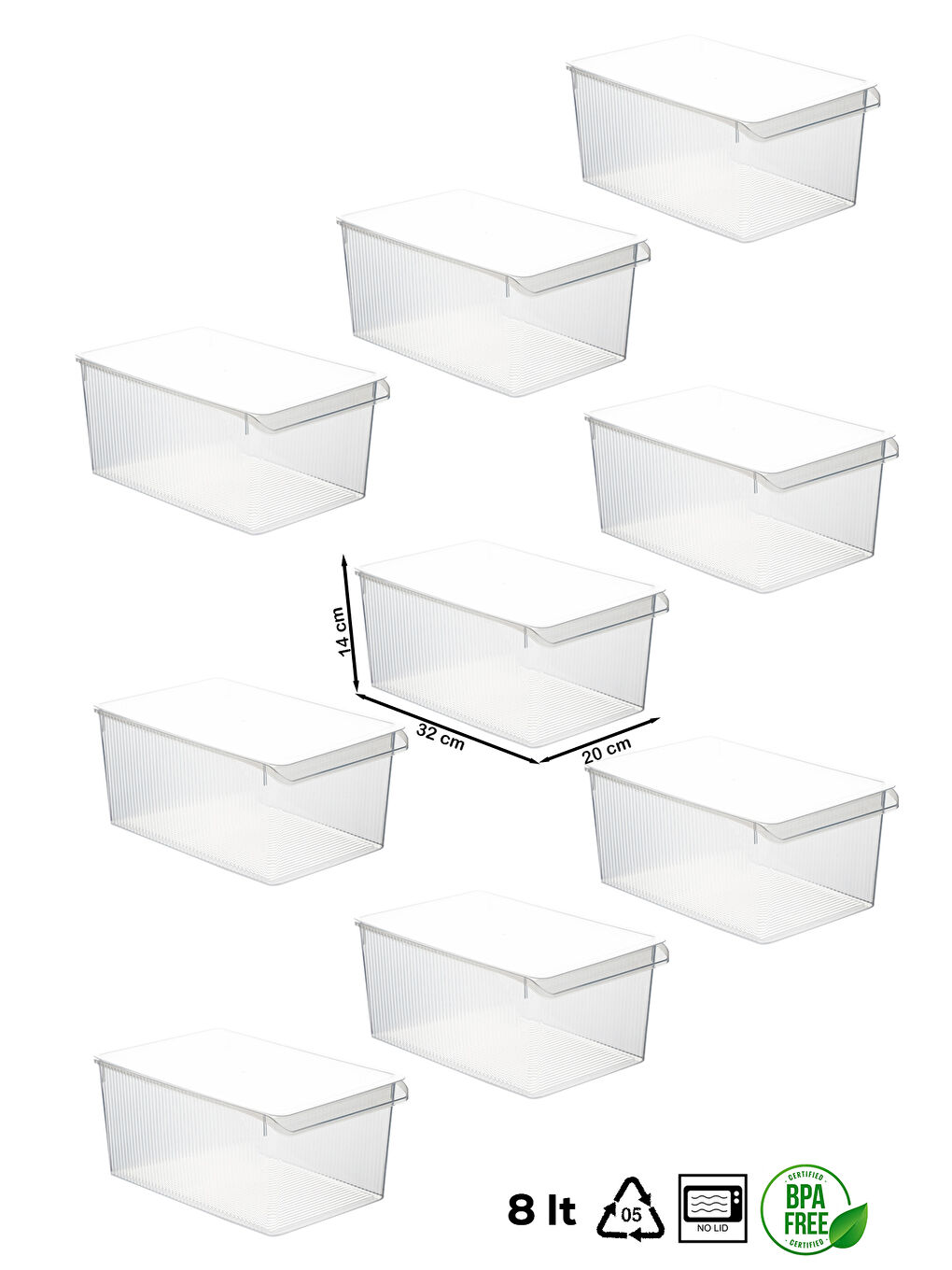 Beyaz 185 9 Adet Kapaklı Dolap İçi ve Buzdolabı İçi Düzenleyici Banyo Mutfak Organizeri 8 Litre