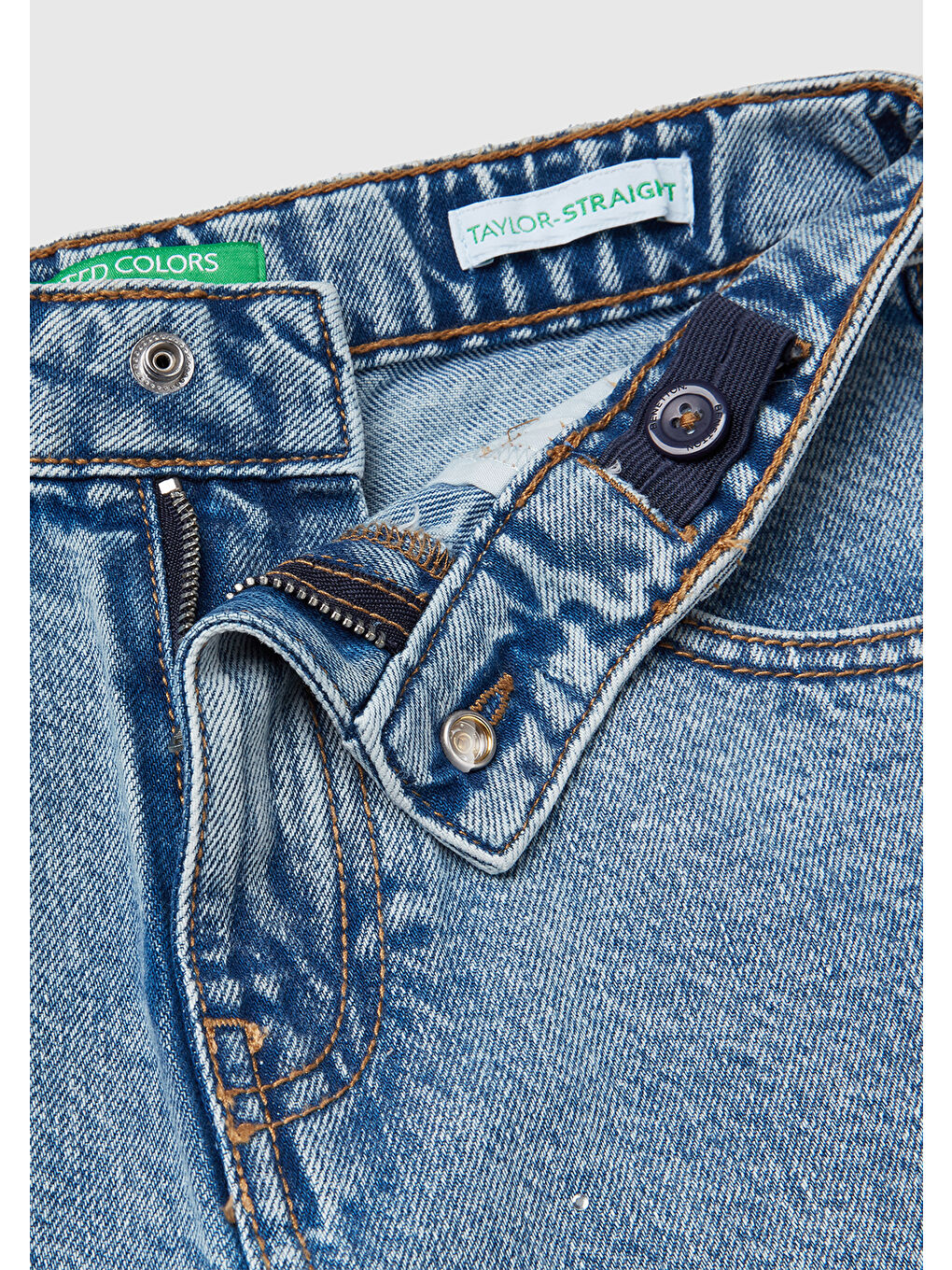 Kız Çocuk Açık Mavi Önü Kristal Aplikeli Taş Yıkama Straight Fit Denim Pantolon-2