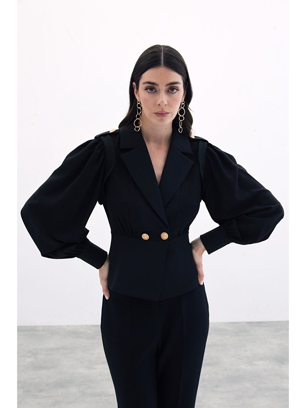 Kruvaze Kısa Ceket - Siyah